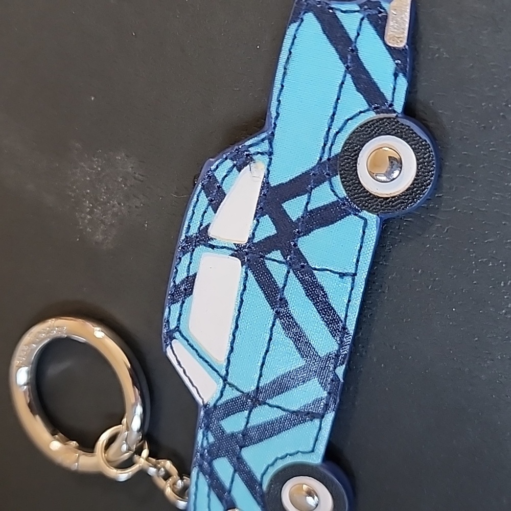 Vera Bradley Car Beep Beep! Purse Bag Charm Blue Plaid Leather - Picture 3 of 4
